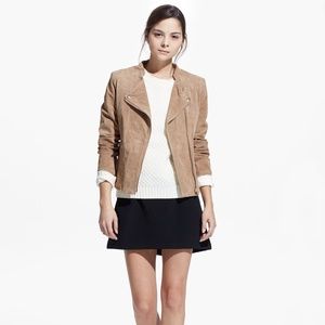 MANGO $160 TAN LEATHER MOTTO CROPPED BIKER JACKET